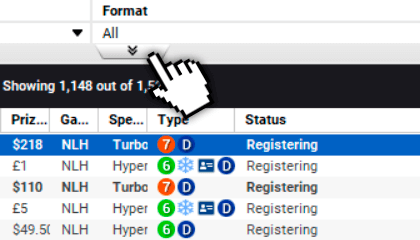 PARTYPOKER POKER TOURNEYS FILTER